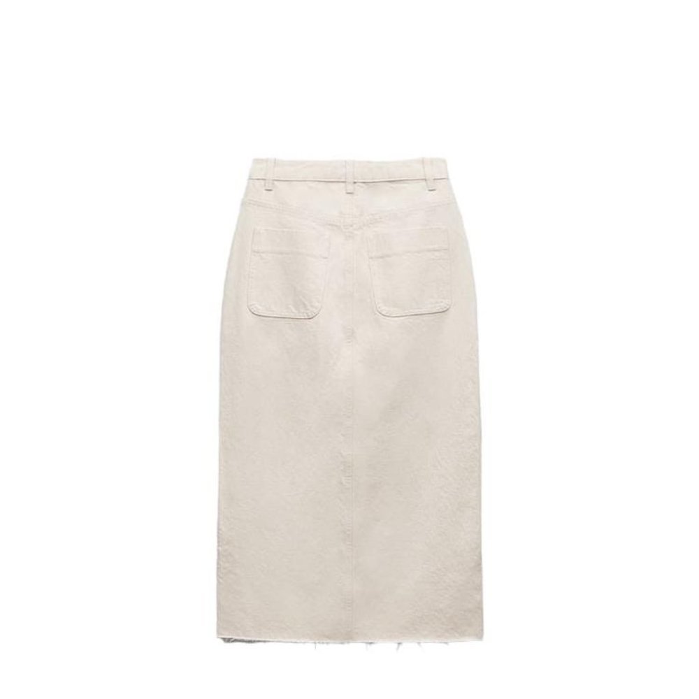 ZARA DENIM MIDI SKIRT WITH BUTTONS ECRU SIZE XS | 0108/226/712 - Picture 3 of 5